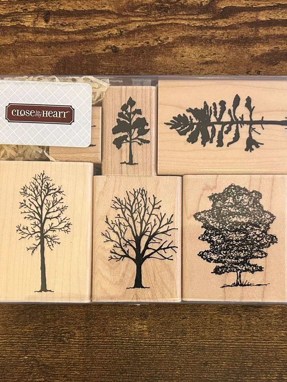 Vintage Wood Rubber Stamp Set 6pcs. - JRL Designs - S254 “Trees of Seasons Set”
